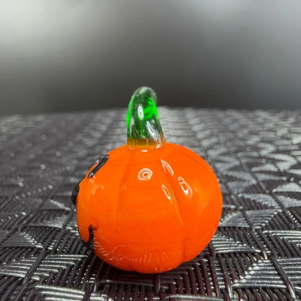Venetian Glass Miniature Pumpkin‎ Jack O Lantern Halloween Decor Set of 3 VTG